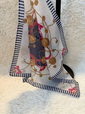 Fendi Scarf Striped Cotton with Gold Chain and Pink Bow, Authentic